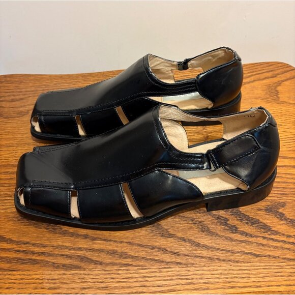 Lucio Ricci Black Leather Mens Dress Shoe Sandals Size 11 Cut-Out Detail - Picture 2 of 9
